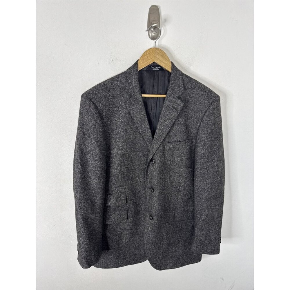 Guy Laroche Paris Lambswool Blazer 42L Gray Tweed‎ Mens Sport Coat 3 Button